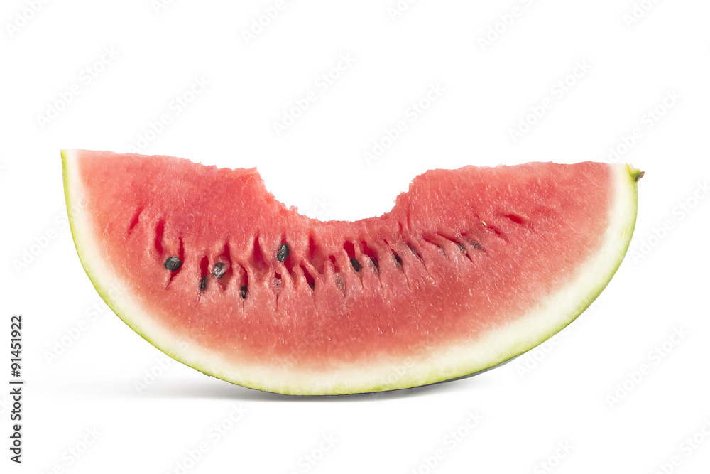 Bitten slice of watermelon on white background Bitten slice of watermelon on white background
