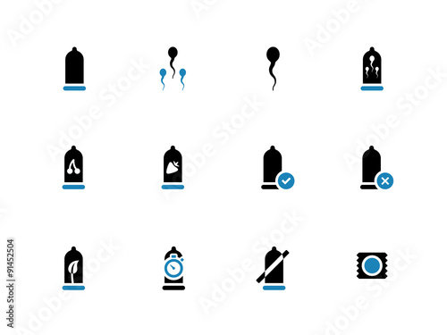 Condoms duotone icons on white background.