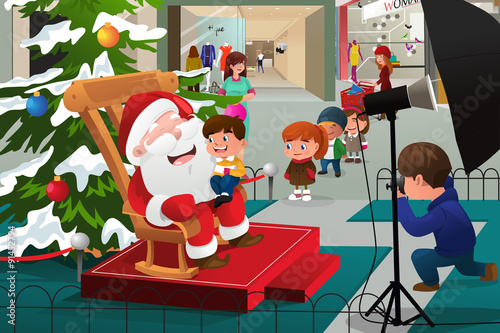 Kids Lining Up to Take Pictures with Santa Claus