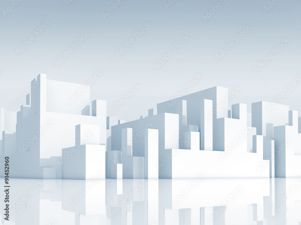 Abstract white schematic 3d cityscape, render