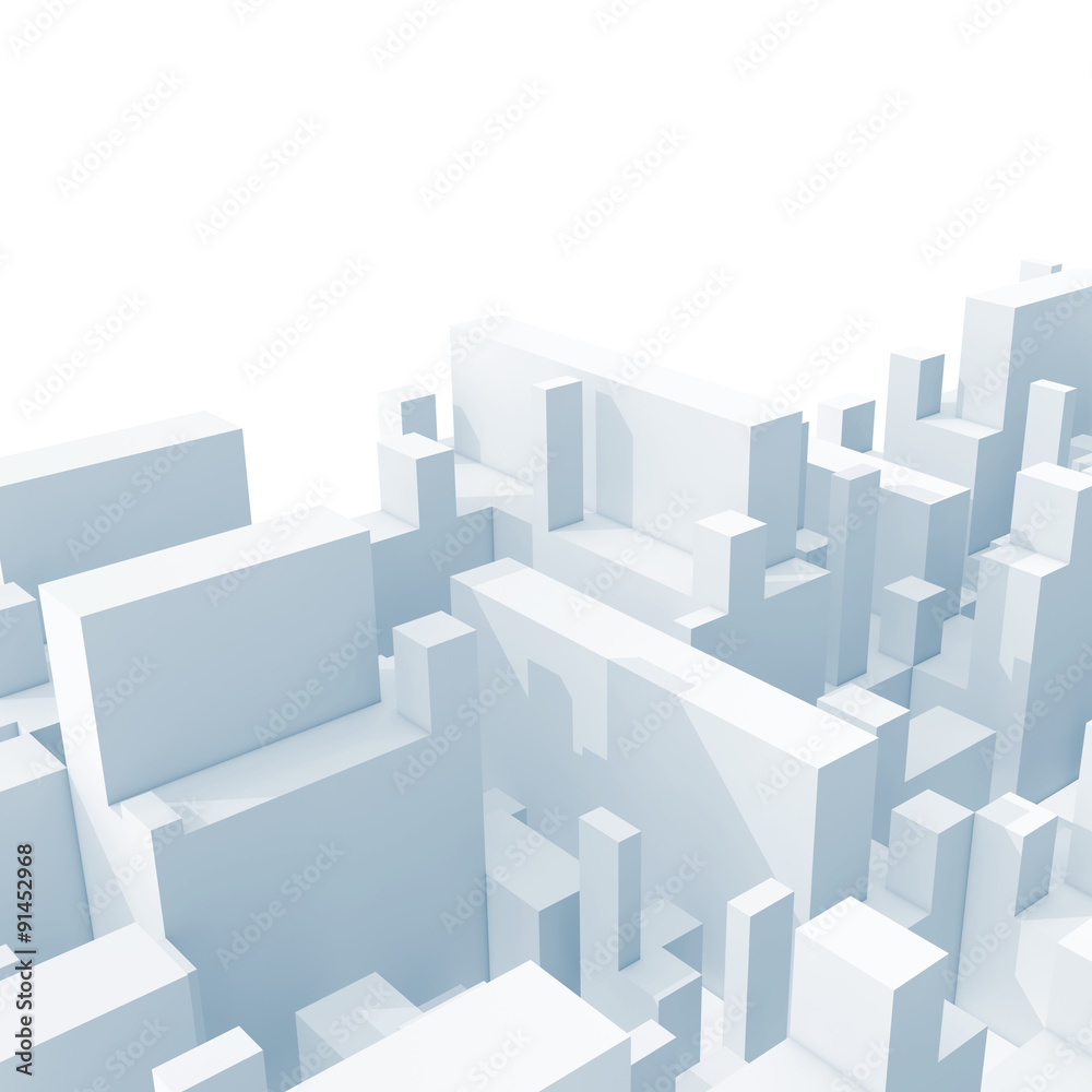 Abstract light blue schematic 3d cityscape isolated Abstract light blue schematic 3d cityscape isolated