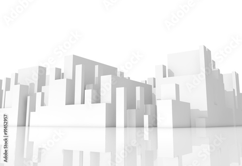 Abstract white schematic 3d cityscape on white