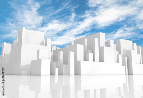 Abstract white schematic 3d cityscape with sky