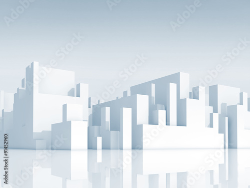 Abstract white schematic 3d cityscape, render