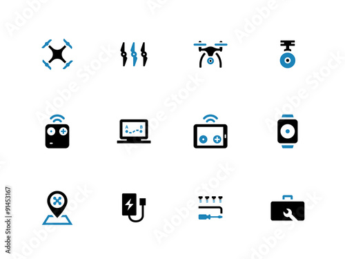 Quadcopter duotone icons on white background.