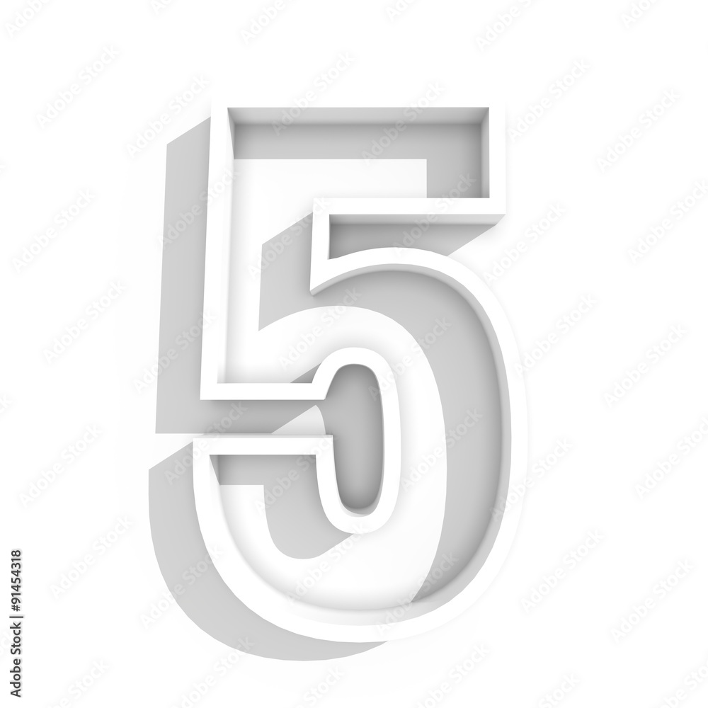 white isolated number 5 five in white background with shadow white isolated number 5 five in white background with shadow
