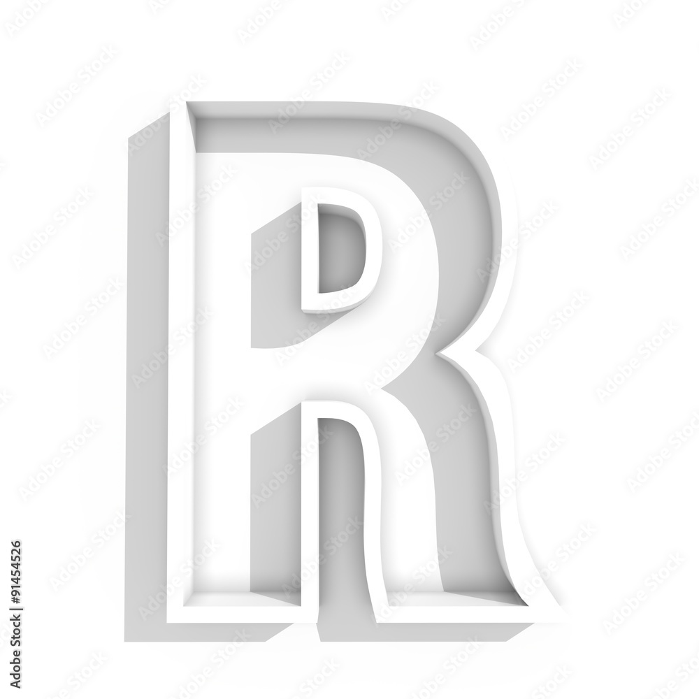 white isolated letter R in white background with shadow white isolated letter R in white background with shadow