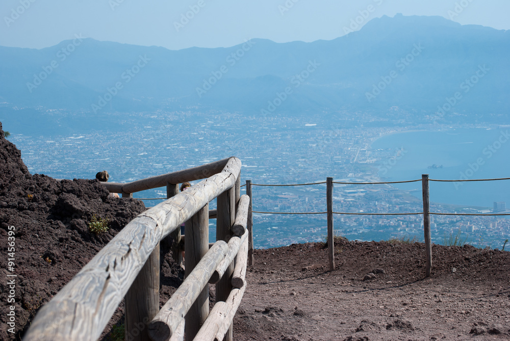 Railing of a path, on the crater volcano Vesuvius, Naples Railing of a path, on the crater volcano Vesuvius, Naples