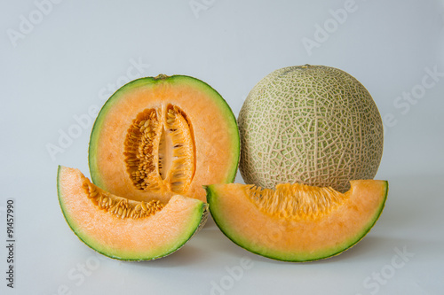 cantaloupe melon isolated on white background.