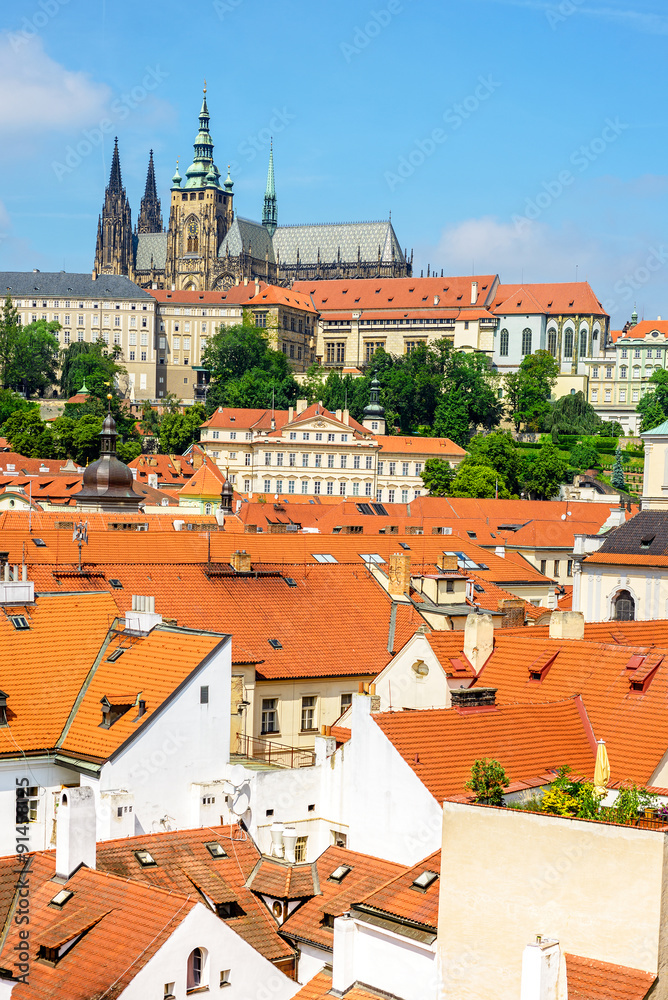 Fototapeta premium View on St. Vitus Cathedral and Prague Castle in Prague