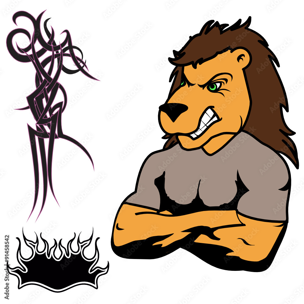 Fototapeta premium angry lion muscle cartoon set in vector fromat