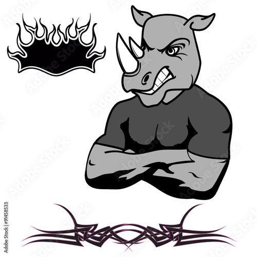 angry hippo muscle cartoon set in vector fromat photo