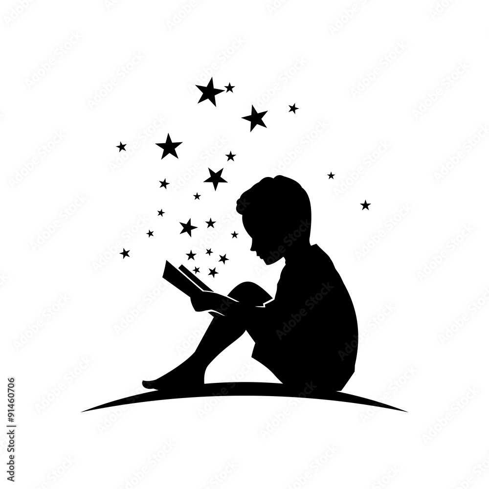 Fototapeta premium Kid Read Book with Star Silhouette Illustration