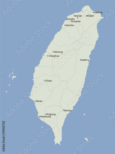 Highly detailed political taiwan map, main cities photo
