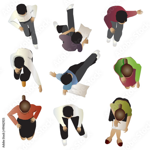 People sitting top view, set 4, vector illustration