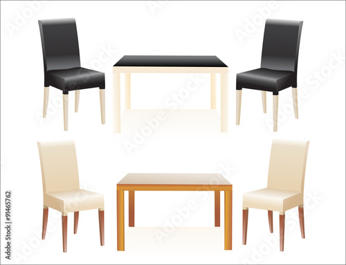 modern chairs and table on the white background