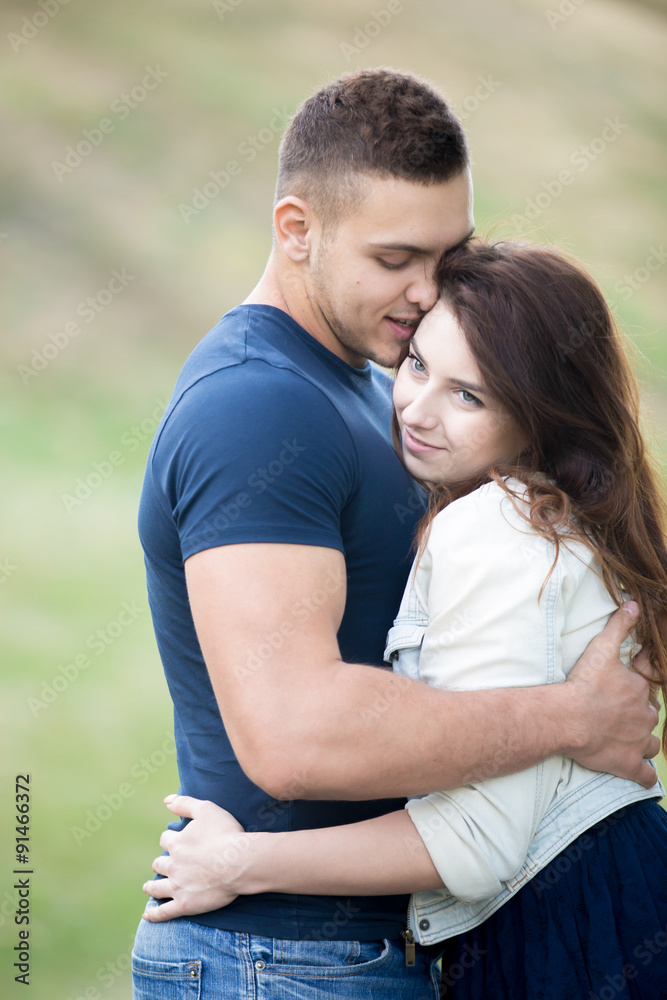 Young couple on a date in park