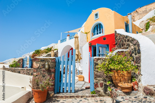 Beautiful national architecture in Oia town  Santorini island  G