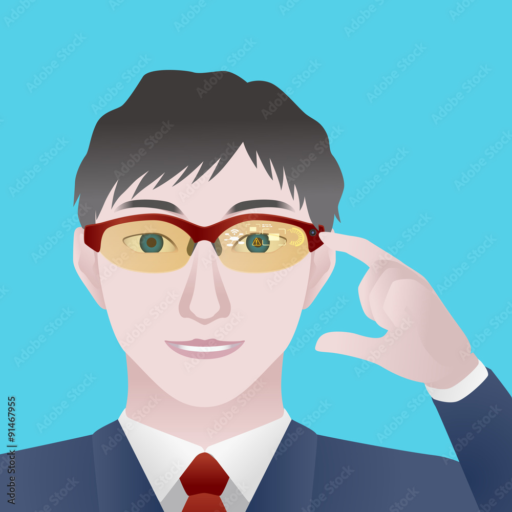 man with smart glasses, Wearable device, illustration man with smart glasses, Wearable device, illustration