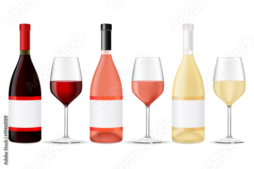 Bottles of wine - red, white and rose