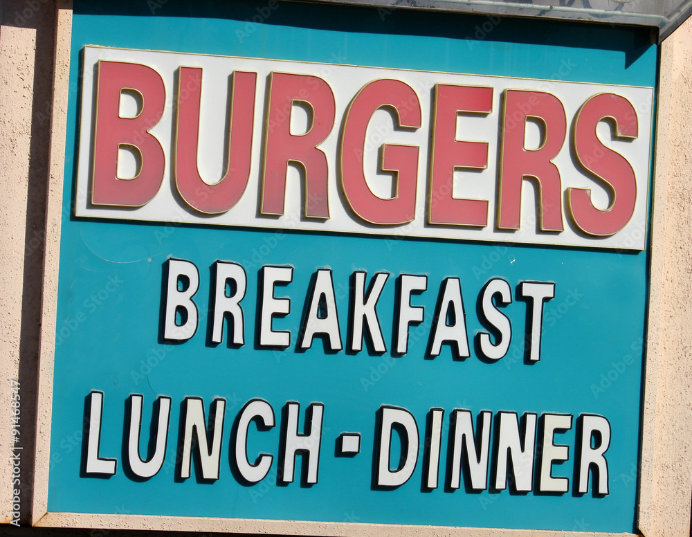 burgers breakfast lunch dinner sign