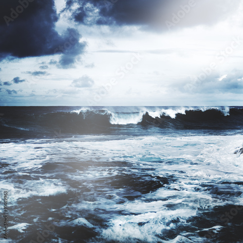 Storming Waves Seascape Natural Disaster Concept