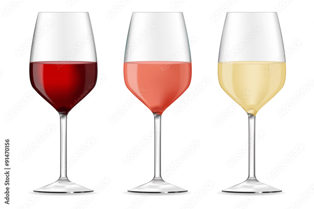 Glass of wine - red, white and rose. Glass of wine - red, white and rose.