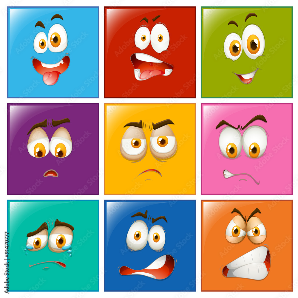 Facial expressions on square badges Facial expressions on square badges