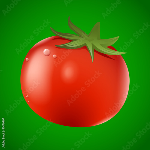Fresh red tomato on green background