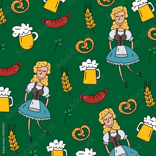 Octoberfest vector pattern with beer and sausage