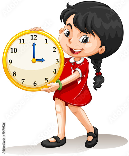 Girl holding yellow clock