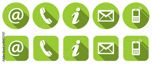 Contact Us - Set of light green flat icons, two variants