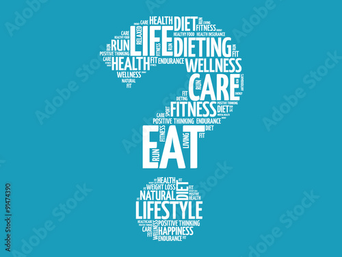 Question mark word cloud, fitness, sport, health concept