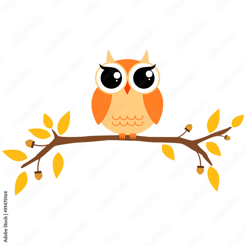 Autumn themed cute owl and branch Autumn themed cute owl and branch
