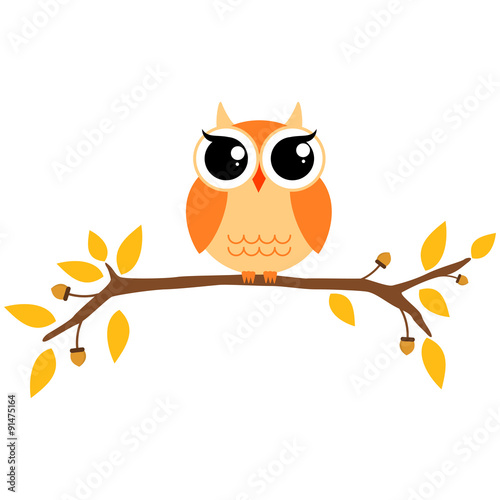 Autumn themed cute owl and branch