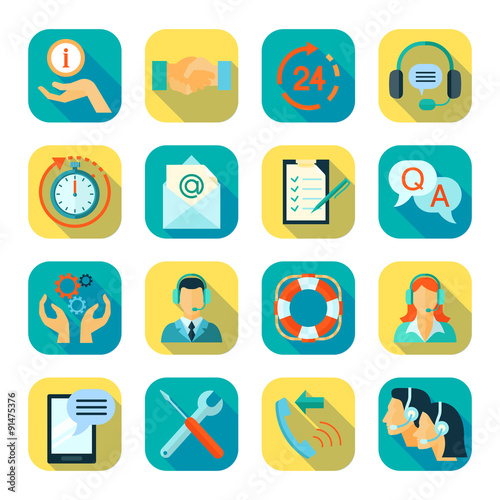 Flat Style Color Icons Set Of Technical Support