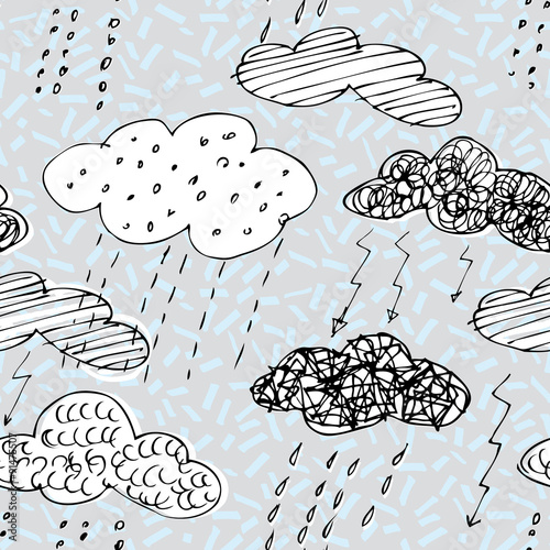 hand drawn raining clouds pattern, abstract background