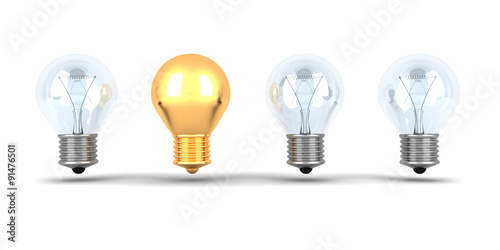 Idea Concept Golden Light Bulb Out From Others Bulbs