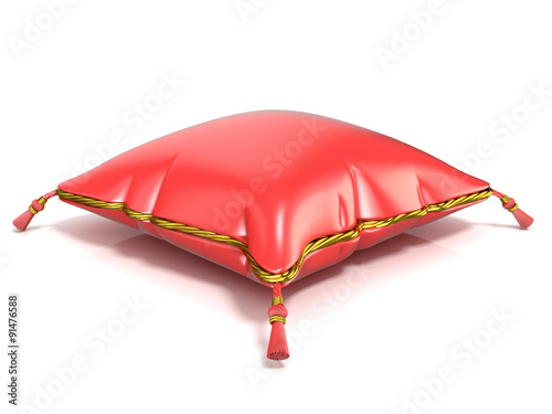 Royal red pillow. 3D render illustration isolated on white background