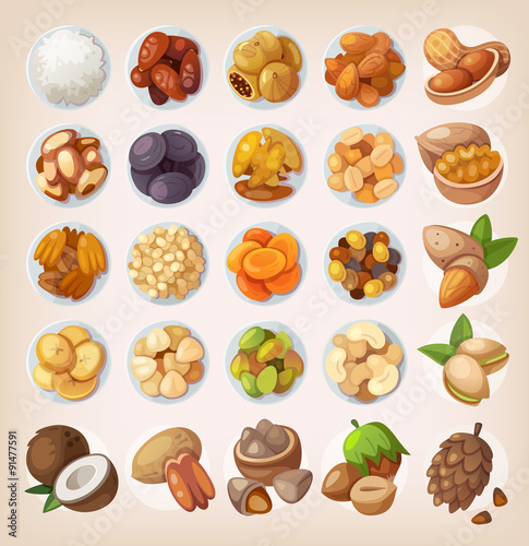 Colorful set of dried fruit and nuts. Top view