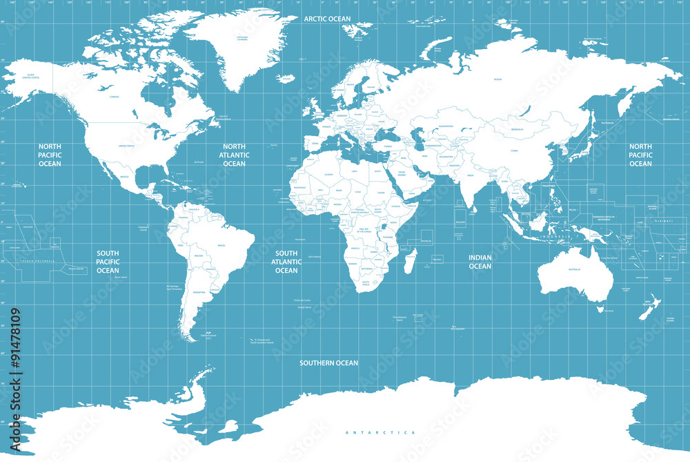 Obraz premium political world map on soft blue background
