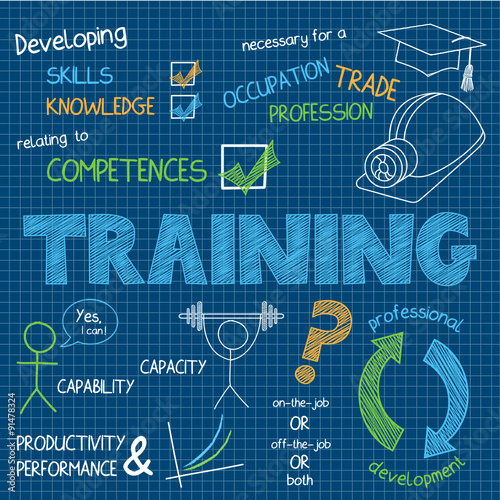 TRAINING Vector Sketch Icons on Blue Background