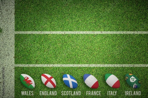 Composite image of six nations rugby balls 