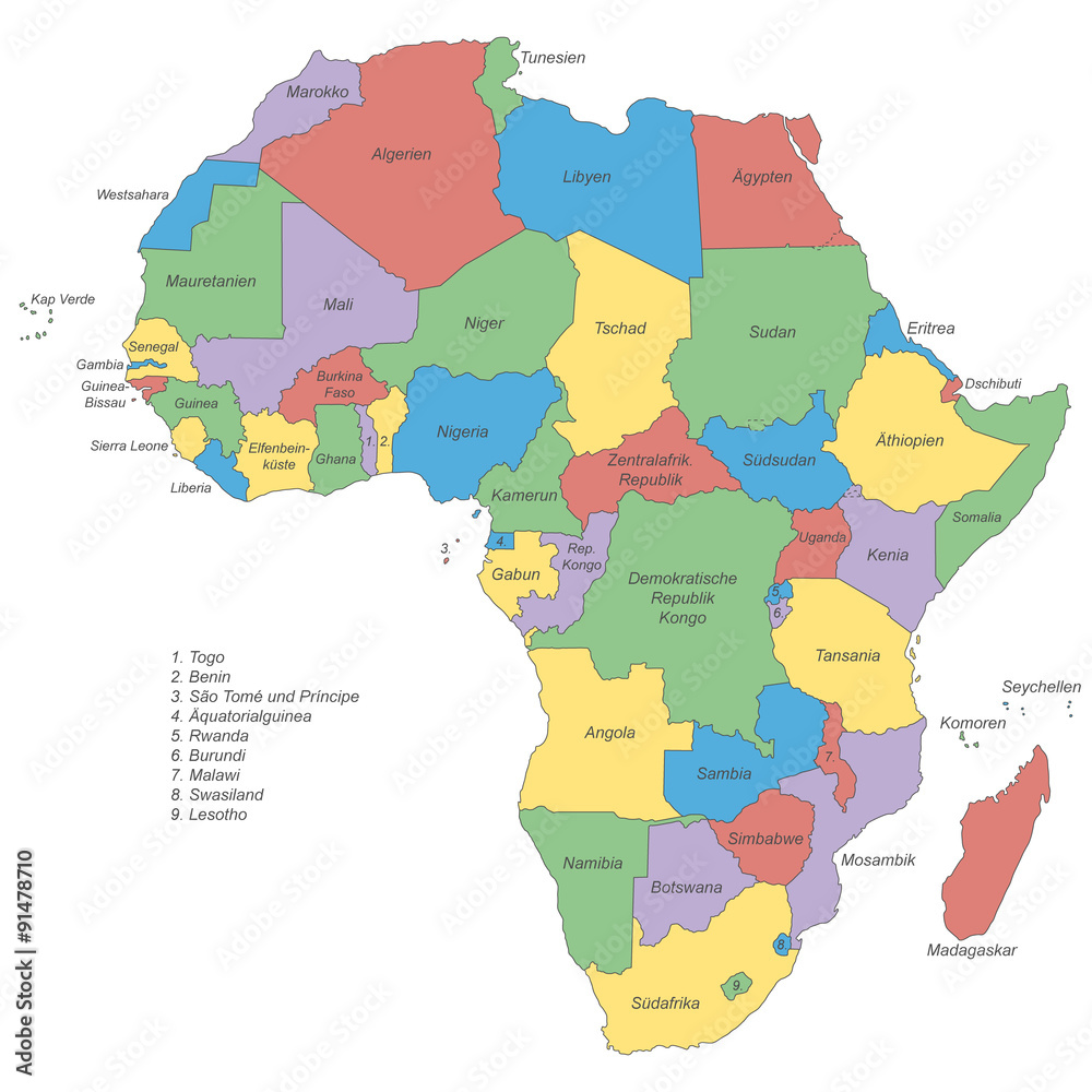 Afrika politische Karte (beschriftet) Adobe Stock