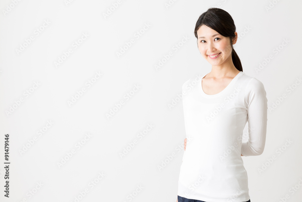 portrait of attractive asian woman on white background portrait of attractive asian woman on white background