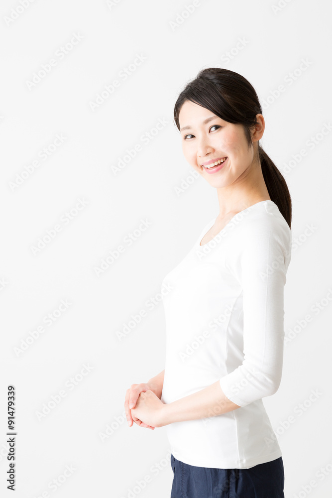 portrait of attractive asian woman on white background portrait of attractive asian woman on white background