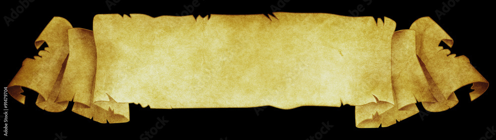 Antique parchment scroll on black background. - obrazy, fototapety, plakaty 