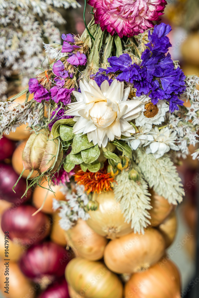Obraz premium Kornblumen mit Zwiebeln getrocknet