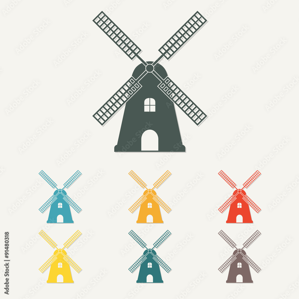 Windmill icon. Mill symbol in flat style. Vector illustration.