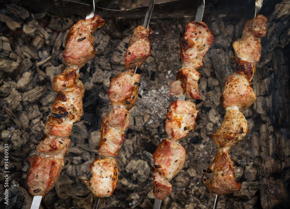 Tasty pork barbecue just cooked Tasty pork barbecue just cooked
